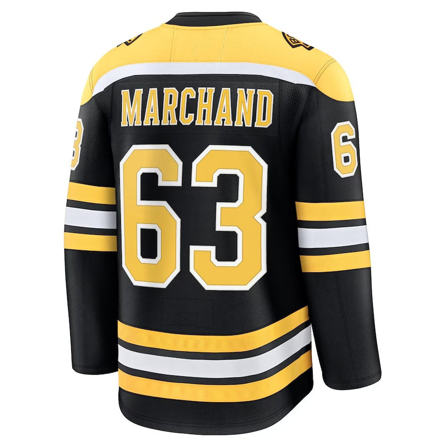 B.Bruins #63 Brad Marchand Fanatics Home Premium Jersey - Black Stitched American Hockey Jersey