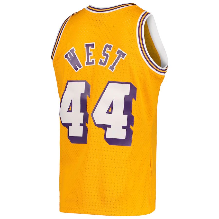 LA.Lakers #44 Jerry West Mitchell & Ness Hardwood Classics 1971-72 Swingman Jersey Gold Stitched American Basketball Jersey