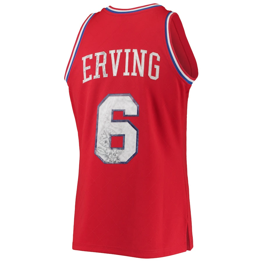 PH.76ers #6 Julius Erving Mitchell & Ness 1996-97 Hardwood Classics 75th Anniversary Diamond Swingman Jersey Red Stitched American Basketball Jersey