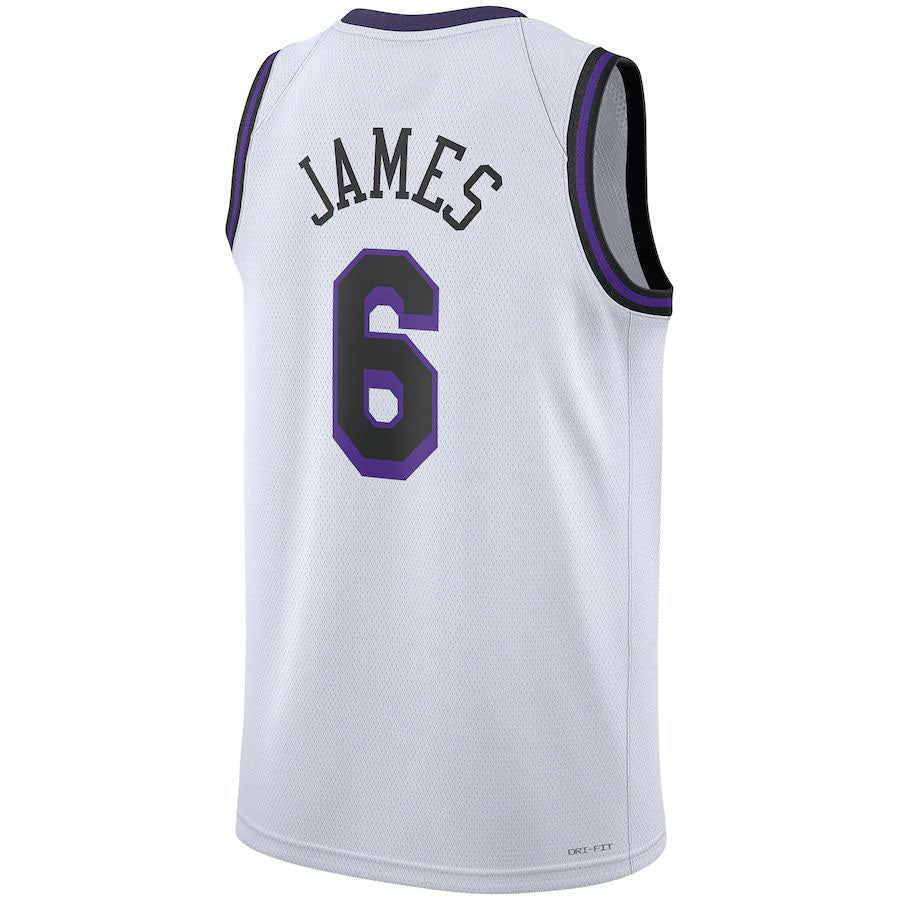 LA.Lakers #6 LeBron James Unisex 2022-23 Swingman Jersey City Edition White Classic Edition Stitched American Basketball Jersey