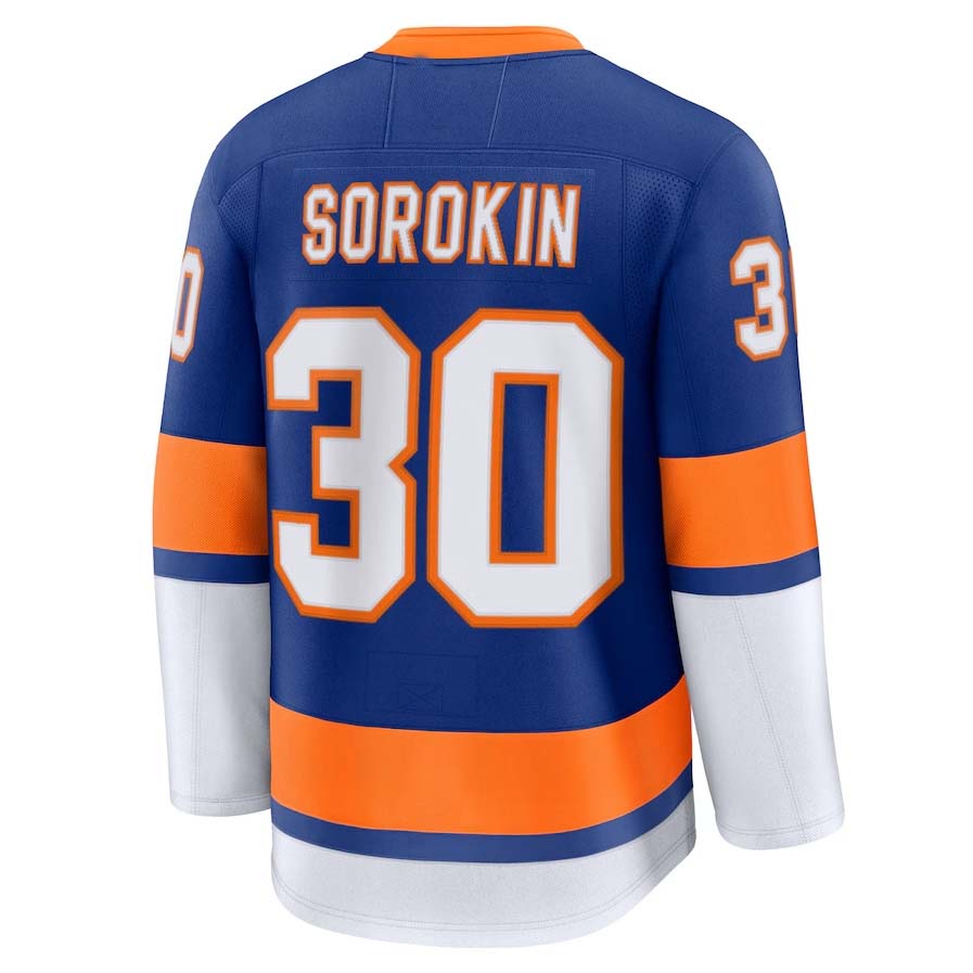 NY.Islanders #30 Ilya Sorokin Fanatics Home Premium Jersey - Royal Stitched American Hockey Jerseys
