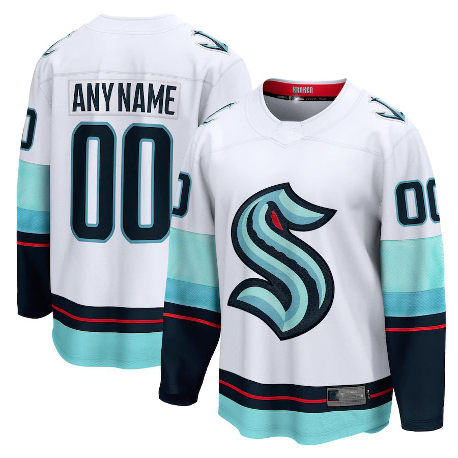 Custom S.Kraken Fanatics Branded Away Breakaway Jersey White Stitched American Hockey Jerseys