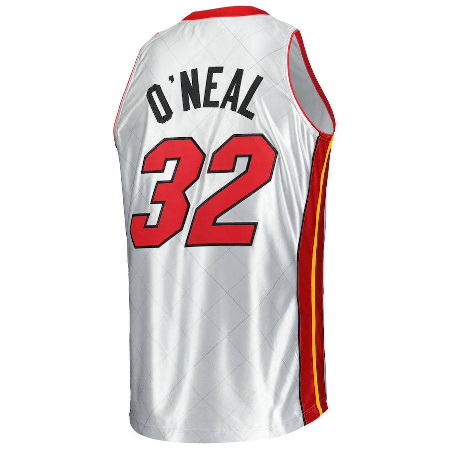 M.Heat #32 Shaquille O'Neal Mitchell & Ness 2005-06 Hardwood Classics 75th Anniversary Swingman Jersey Platinum Stitched American Basketball Jersey
