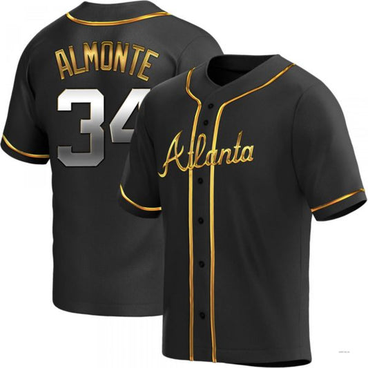 Atlanta Braves #34 Abkakem Almonte Black Golden Alternate Jersey Stitches Baseball Jerseys