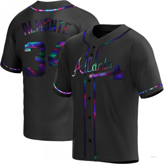 Atlanta Braves #34 Abkakem Almonte Black Holographic Alternate Jersey Stitches Baseball Jerseys