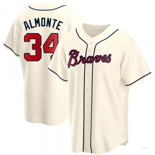 Atlanta Braves #34 Abkakem Almonte Cream Alternate Jersey Stitches Baseball Jerseys
