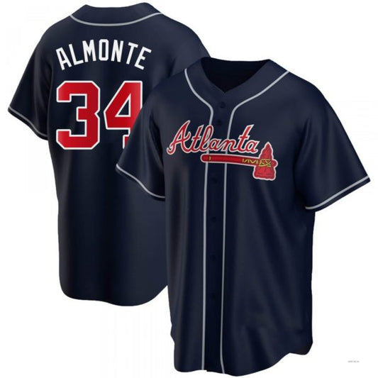 Atlanta Braves #34 Abkakem Almonte Navy Alternate Jersey Stitches Baseball Jerseys