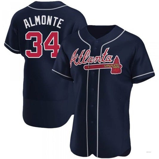 Atlanta Braves #34 Abkakem Almonte Navy Alternate Jersey Stitches Baseball Jerseys