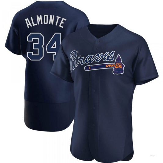 Atlanta Braves #34 Abkakem Almonte Navy Alternate Team Name Jersey Stitches Baseball Jerseys