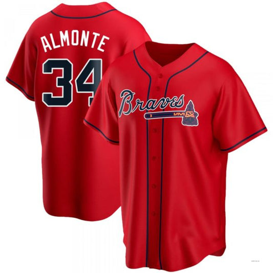 Atlanta Braves #34 Abkakem Almonte Red Alternate Jersey Stitches Baseball Jerseys