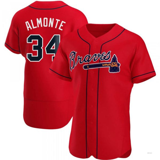 Atlanta Braves #34 Abkakem Almonte Red Alternate Jersey Stitches Baseball Jerseys